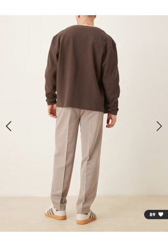 ASOS DESIGN smart oversized tapered trousers with front pleats in dark stone