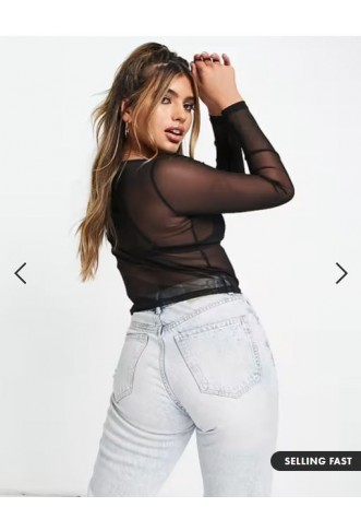 ASOS DESIGN cropped long sleeve mesh top in black