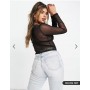 ASOS DESIGN cropped long sleeve mesh top in black