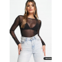 ASOS DESIGN cropped long sleeve mesh top in black