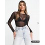 ASOS DESIGN cropped long sleeve mesh top in black