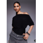 ASOS DESIGN asymmetric one shoulder short sleeve top with cinch waist detail in black