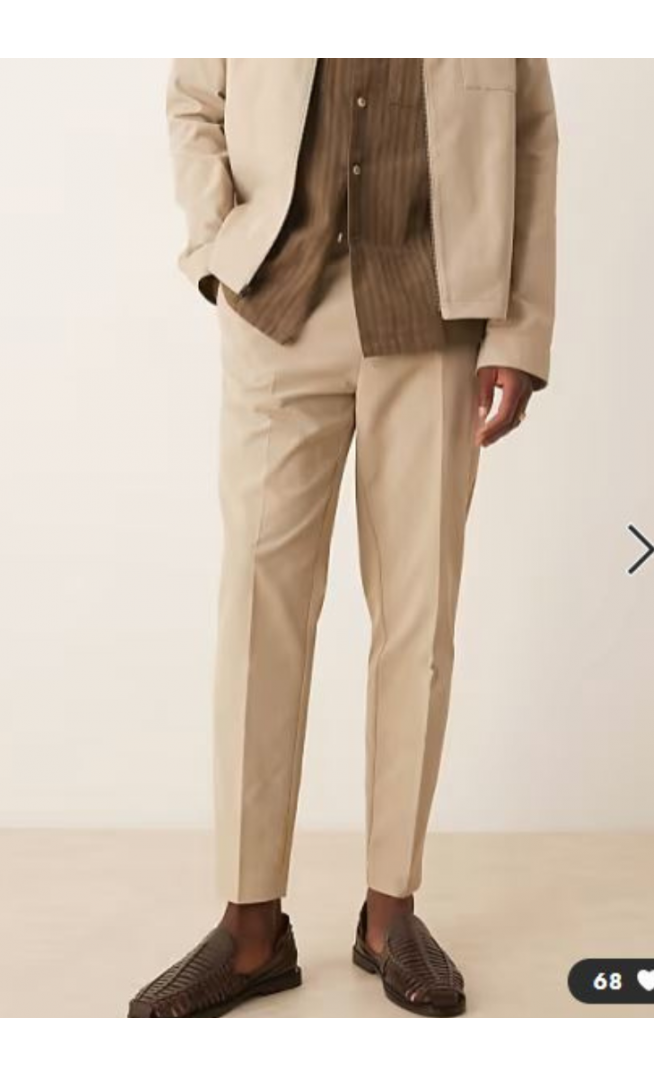 ASOS DESIGN smart co-ord tapered trousers in stone rib
