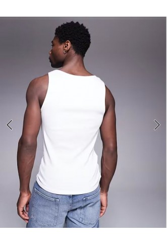 ASOS DESIGN essentials muscle fit vest in white rib