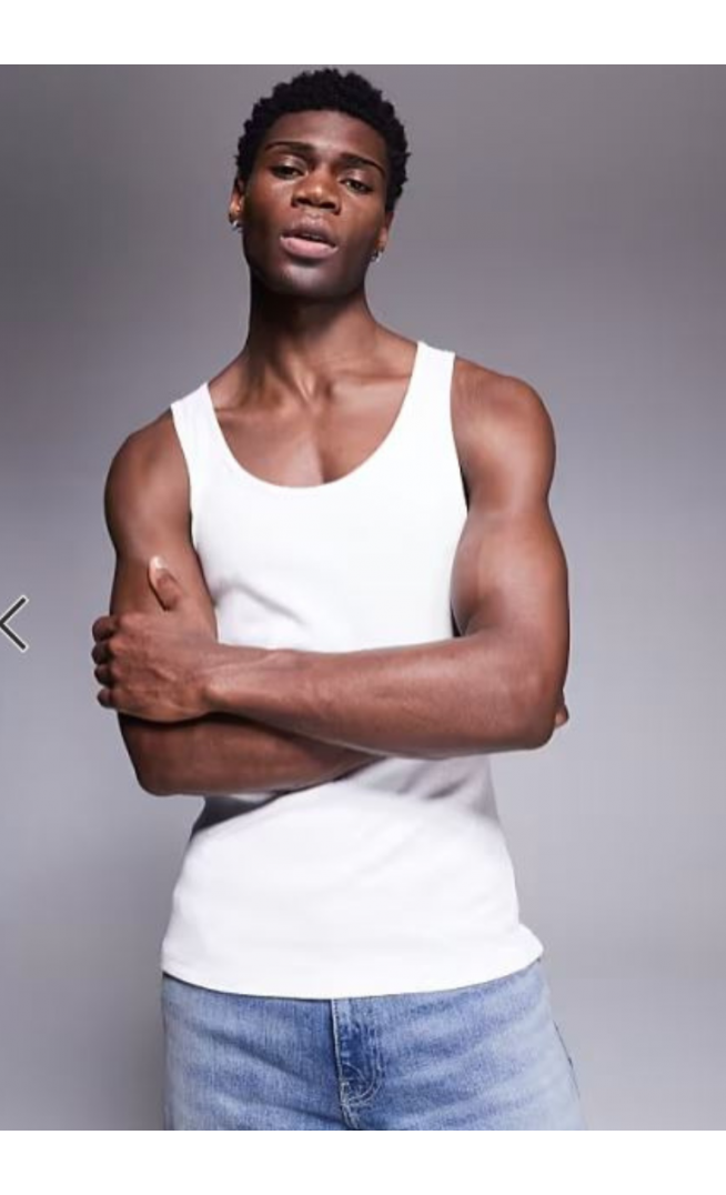 ASOS DESIGN essentials muscle fit vest in white rib