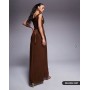 ASOS DESIGN twist shoulder with lace up back maxi dress in bronze