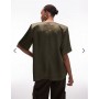 ASOS DESIGN oversized satin t-shirt with shoulder pads in olive green
