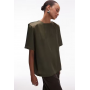 ASOS DESIGN oversized satin t-shirt with shoulder pads in olive green