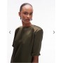 ASOS DESIGN oversized satin t-shirt with shoulder pads in olive green