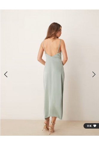 Vila satin cowl neck maxi dress in milieu green