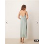 Vila satin cowl neck maxi dress in milieu green