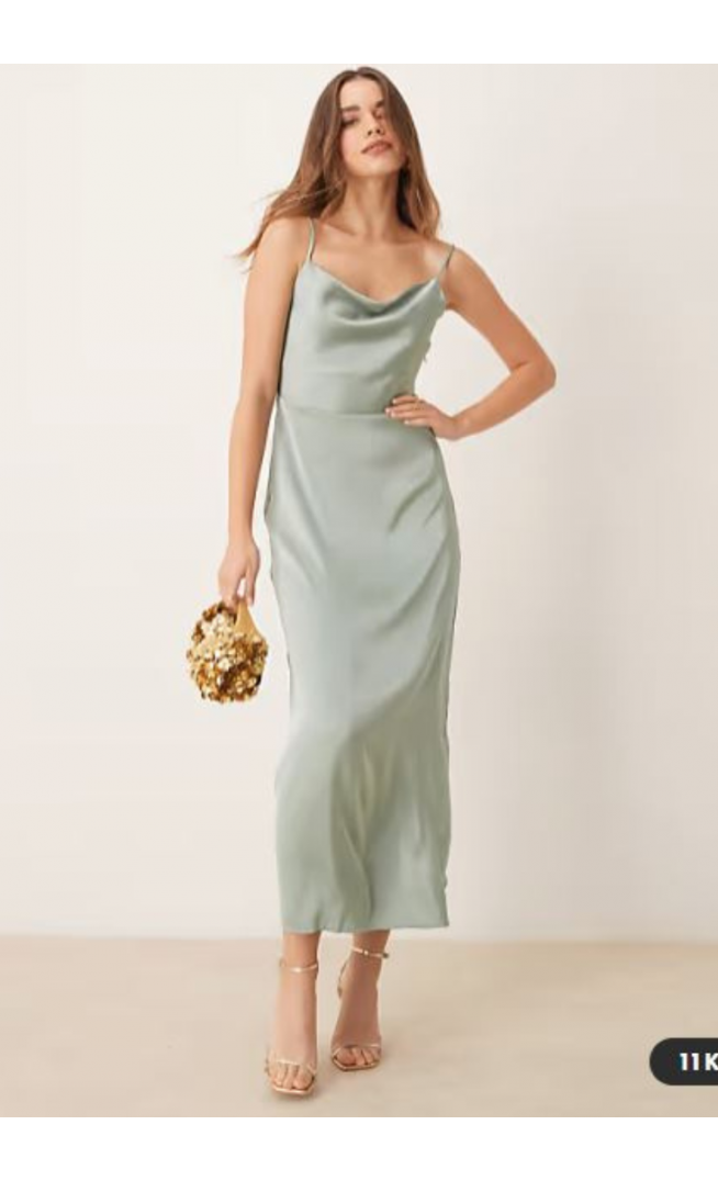 Vila satin cowl neck maxi dress in milieu green