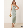 Vila satin cowl neck maxi dress in milieu green