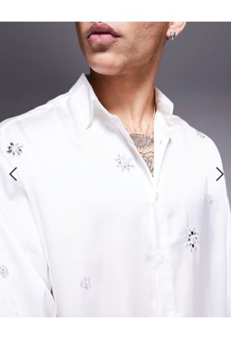 ASOS DESIGN boxy oversized satin shirt with embellishments in white