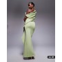 ASOS DESIGN fallen shoulder manipulated fold midi dress in sage in scuba-style fabric