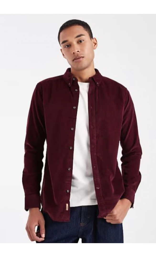 ONLY & SONS cord shirt in burgundy