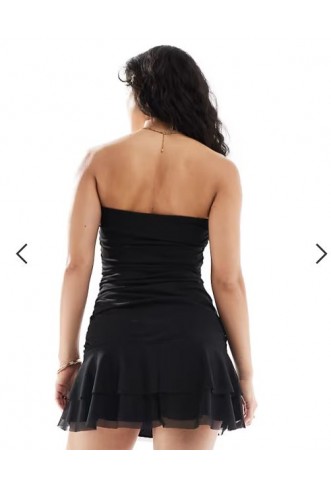 Stradivarius bandeau ruffle mini dress in black