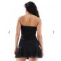 Stradivarius bandeau ruffle mini dress in black