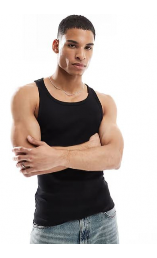 New Look muscle fit rib vest in black