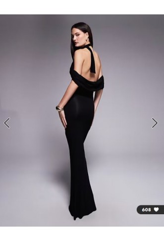 ASOS DESIGN draped cape halter maxi dress in black
