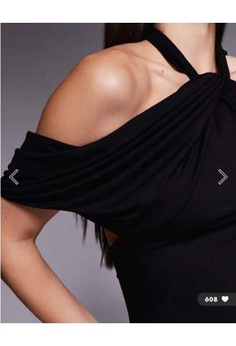 ASOS DESIGN draped cape halter maxi dress in black