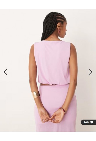 ASOS DESIGN mix & match mesh semi sheer bubble hem top in lilac
