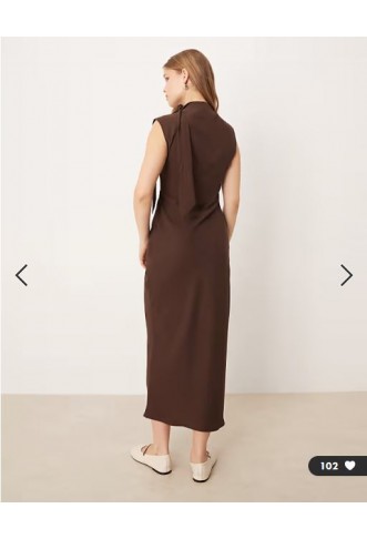ASOS DESIGN chiffon tie neck maxi dress in chocolate