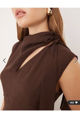 ASOS DESIGN chiffon tie neck maxi dress in chocolate