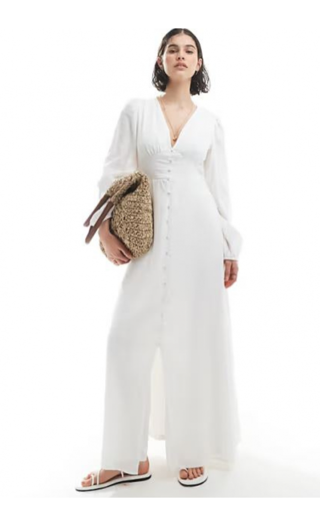 Vero Moda crinkle cotton blouson sleeve boho maxi dress in white