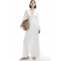 Vero Moda crinkle cotton blouson sleeve boho maxi dress in white