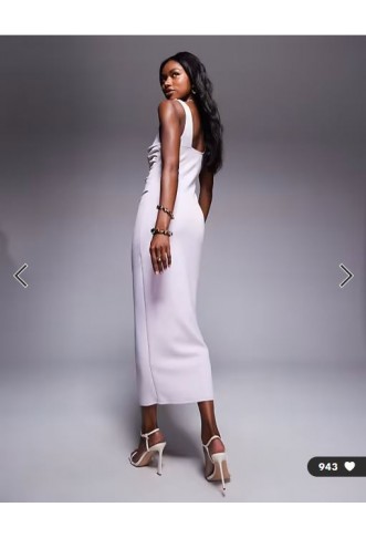 ASOS DESIGN curved neckline midi dress with split in lilac in scuba-style fabric