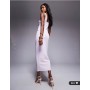 ASOS DESIGN curved neckline midi dress with split in lilac in scuba-style fabric