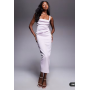 ASOS DESIGN curved neckline midi dress with split in lilac in scuba-style fabric