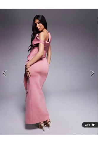 ASOS DESIGN fallen shoulder manipulated fold midi dress in dusty rose in scuba-style fabric