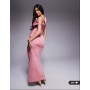 ASOS DESIGN fallen shoulder manipulated fold midi dress in dusty rose in scuba-style fabric