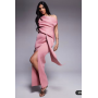 ASOS DESIGN fallen shoulder manipulated fold midi dress in dusty rose in scuba-style fabric