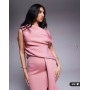 ASOS DESIGN fallen shoulder manipulated fold midi dress in dusty rose in scuba-style fabric