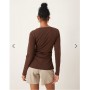 Abercrombie & Fitch long sleeve top with slash neck in brown