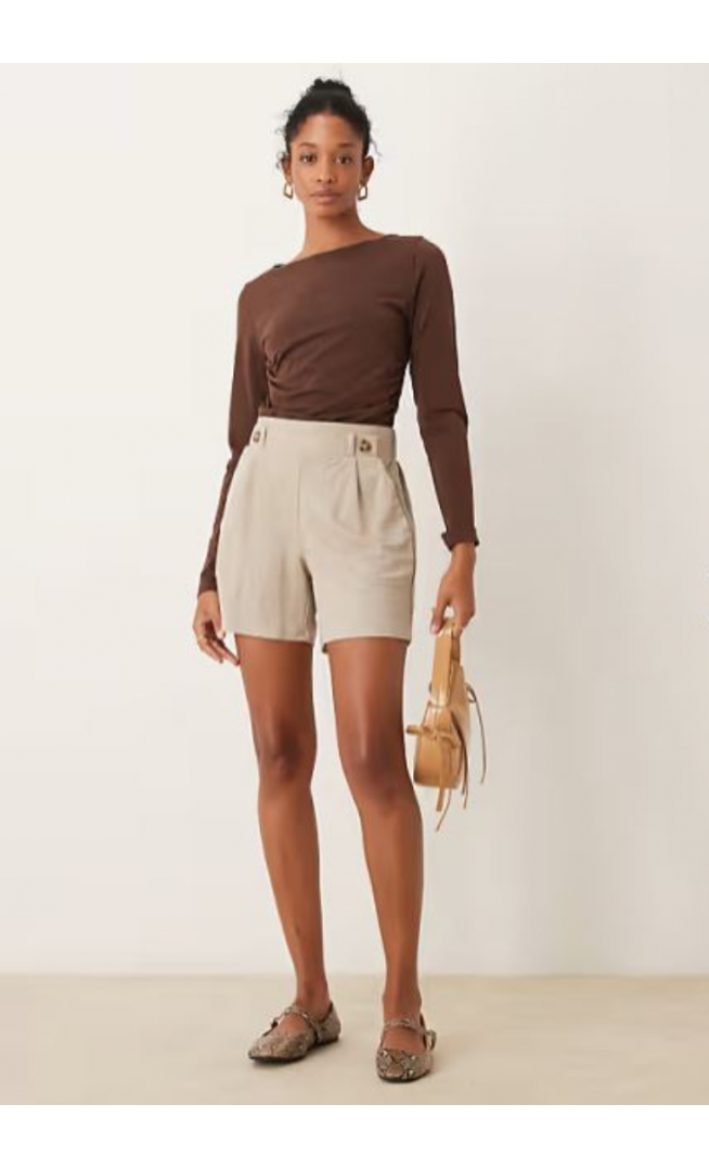 Abercrombie & Fitch long sleeve top with slash neck in brown