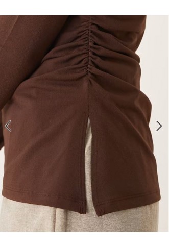 Abercrombie & Fitch long sleeve top with slash neck in brown
