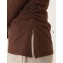 Abercrombie & Fitch long sleeve top with slash neck in brown