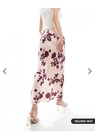 New Look floral satin midi skirt in pink