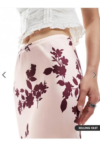 New Look floral satin midi skirt in pink