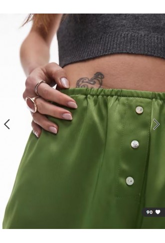 Topshop satin knicker short with buttons in green