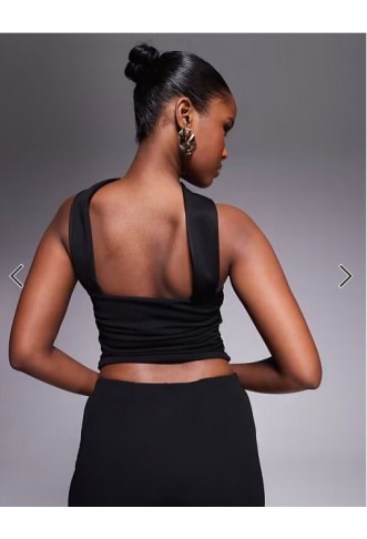 ASOS DESIGN co-ord bandeau top with scarf neck detail in black