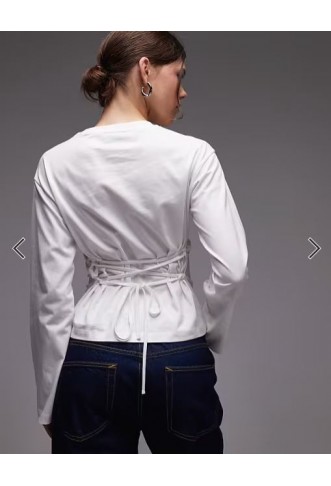 ASOS DESIGN long sleeve corset t-shirt with tie back lace up detail in white