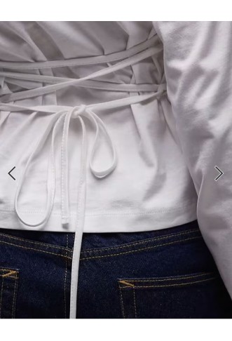 ASOS DESIGN long sleeve corset t-shirt with tie back lace up detail in white