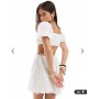 Esmee Exclusive broderie cut out puff sleeve mini beach dress in cream