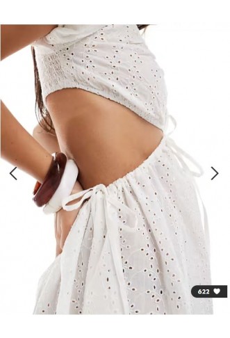 Esmee Exclusive broderie cut out puff sleeve mini beach dress in cream