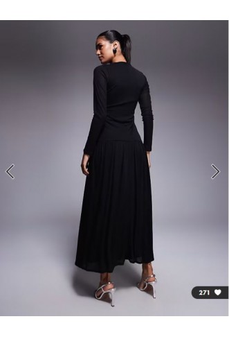 ASOS DESIGN textured ribbed long sleeve ruched front maxi dress in black